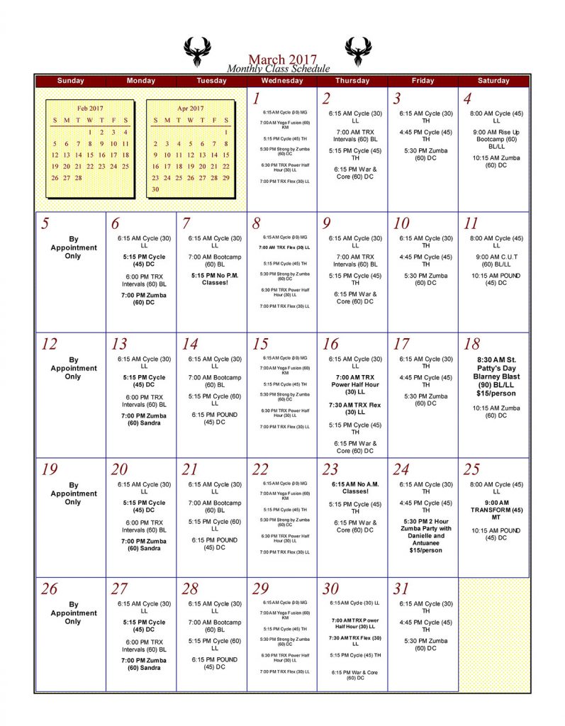 Phoenix Athletica Phoenix Athletica March Schedule Phoenix Athletica