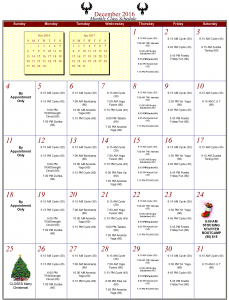 Phoenix Athletica December Schedule